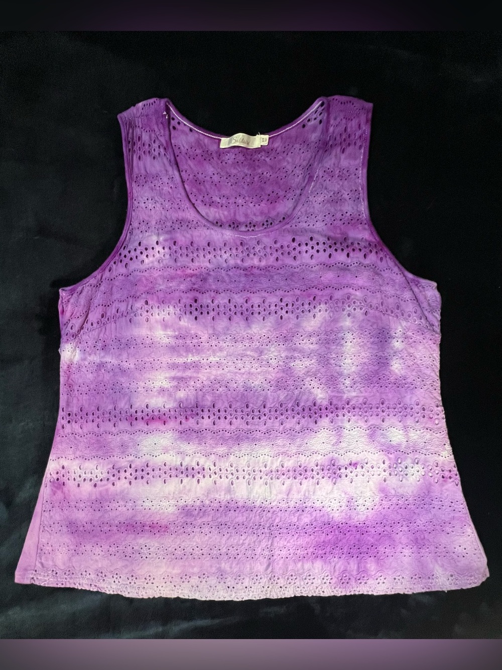 Solitaire 2X Custom Purple Tie Dye Eyelet Tank Top Boho Layered Sleeveless